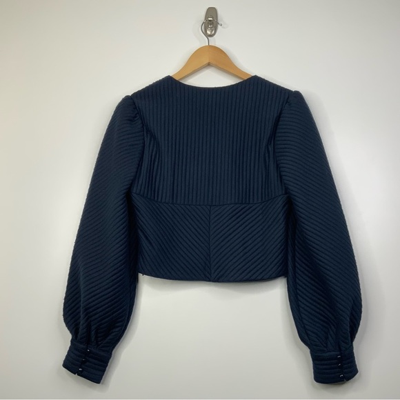 Anthropologie x Other Eri + Seamed Pullover Ali Quilted Deep Cut Top Navy/Marin. - Picture 3 of 6